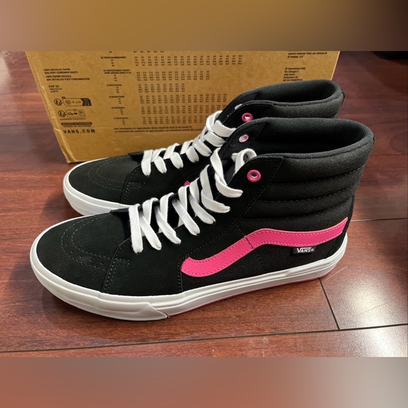 Mens 10.5 Vans BMX Sk8 Hi Top Suede Black Magenta Shoe Sneaker New HALF BOX - Picture 7 of 16